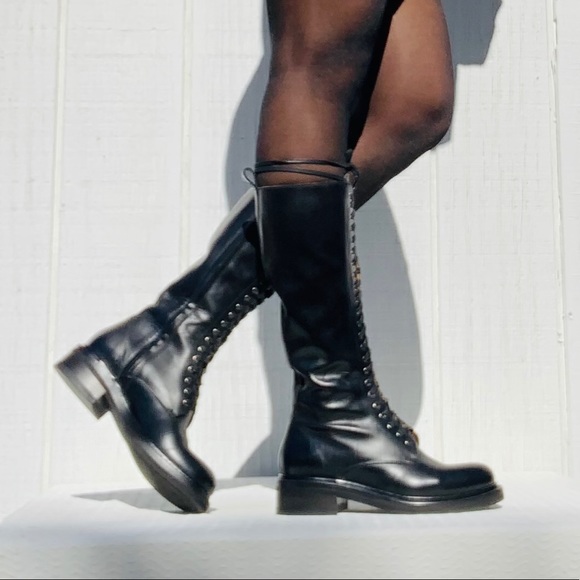 Frye Alice Black Lace Up Combat Boots 8 Tall NWT - Picture 6 of 16